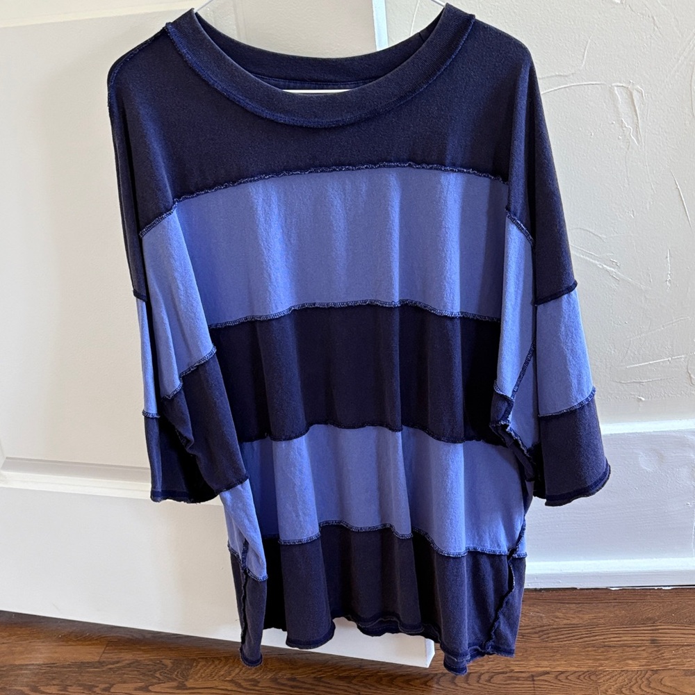 We The Free Navy & Periwinkle Striped Oversized Tee